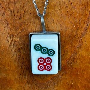 Tile Pendant Necklace with Green & Red Accents 7 dots
